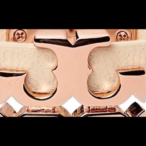 🆕Tory Burch Authentic Serif T Stacked Leather Sand Rose Gold Wrap Bracelet - Picture 10 of 11